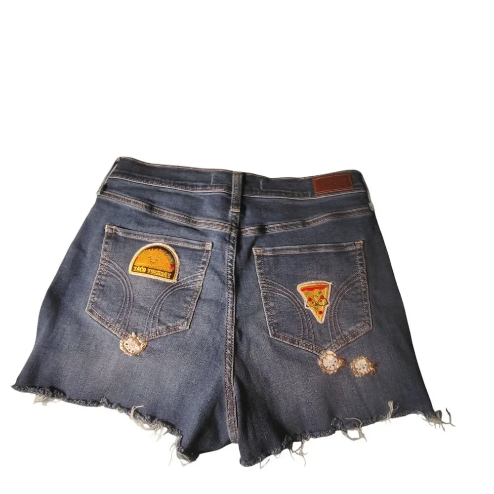 HOLLISTER Ultra High-Rise Cut Off Denim Shorts Blue Size 15 W32 Y2K Custom